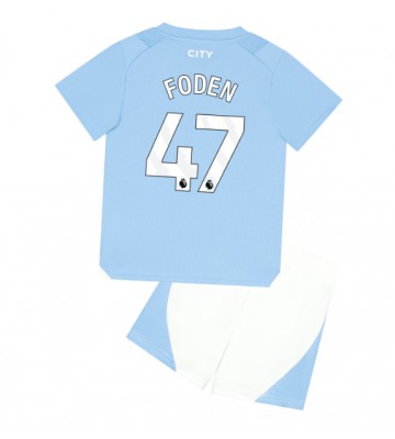 Manchester City Phil Foden #47 Primera Equipación Niños 2023-24 Manga Corta (+ Pantalones cortos)